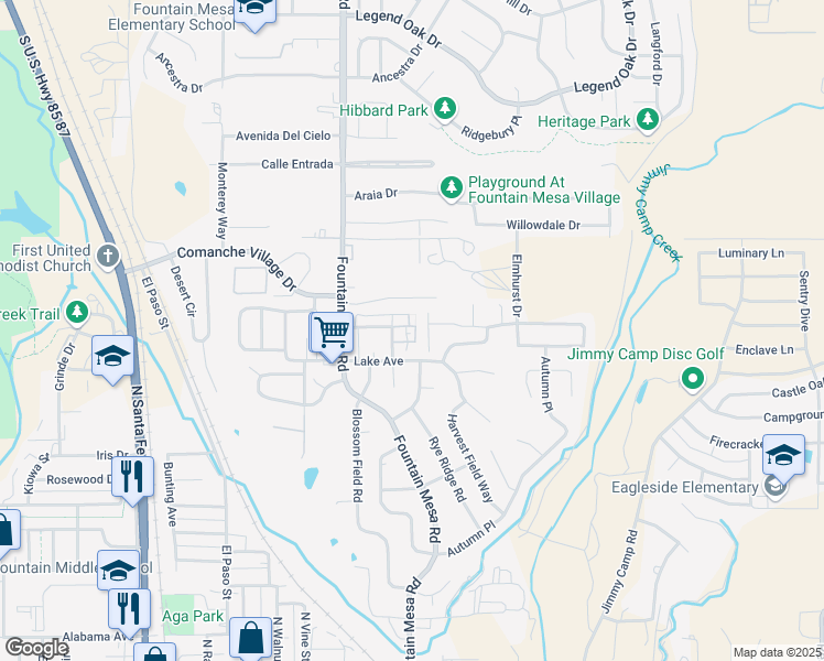 map of restaurants, bars, coffee shops, grocery stores, and more near 7367 Carlin Grove in Fountain