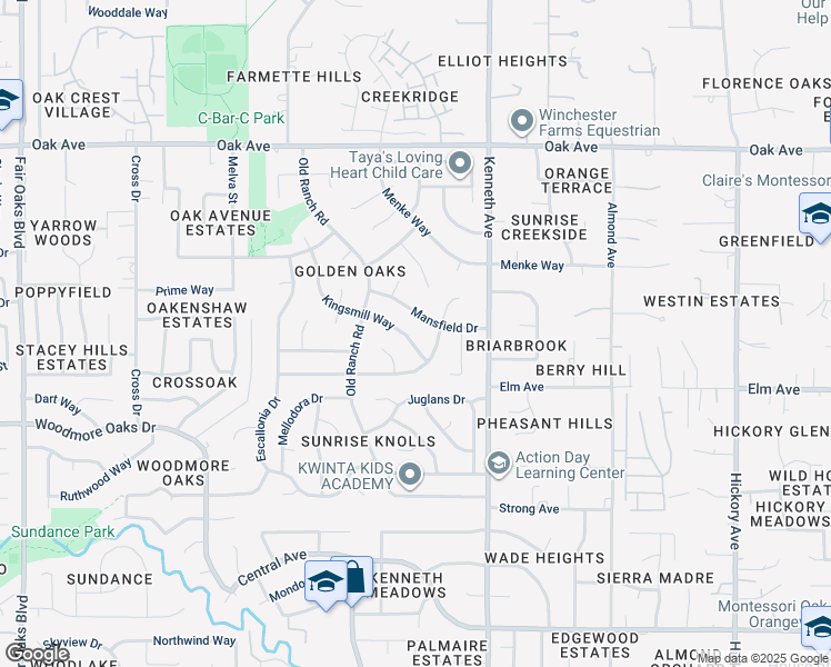 map of restaurants, bars, coffee shops, grocery stores, and more near 8453 Mansfield Drive in Citrus Heights