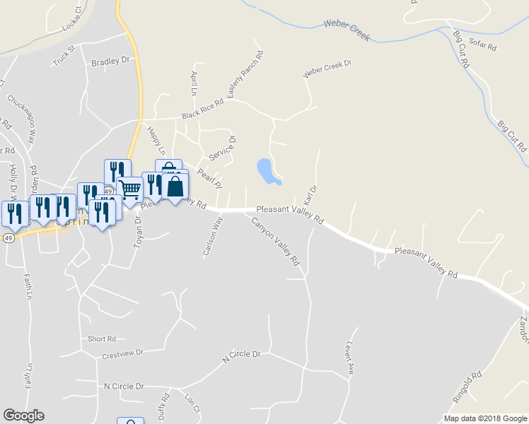 map of restaurants, bars, coffee shops, grocery stores, and more near 834 Pleasant Valley Road in Diamond Springs