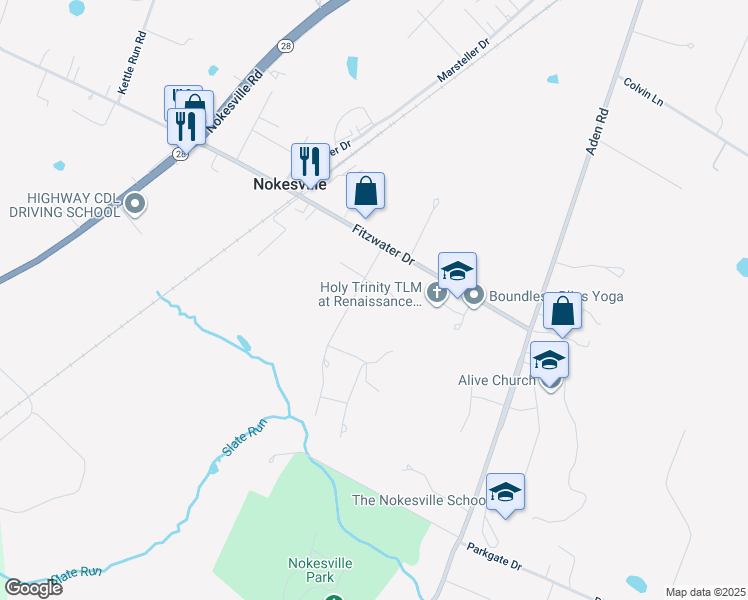 map of restaurants, bars, coffee shops, grocery stores, and more near 12029 Hooker Lane in Nokesville
