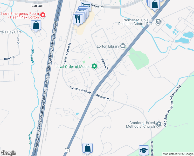 map of restaurants, bars, coffee shops, grocery stores, and more near 9698 Saint Dolores Drive in Lorton