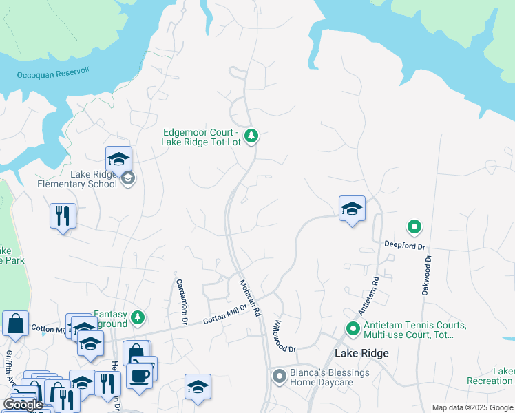 map of restaurants, bars, coffee shops, grocery stores, and more near 3136 Ironhorse Drive in Woodbridge
