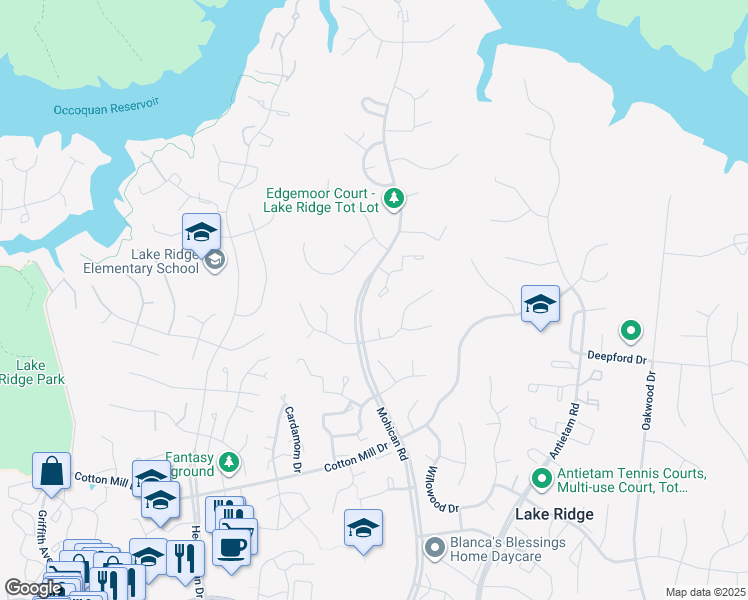 map of restaurants, bars, coffee shops, grocery stores, and more near 11378 Cromwell Court in Woodbridge