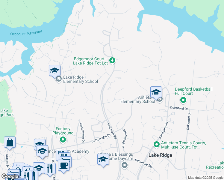 map of restaurants, bars, coffee shops, grocery stores, and more near 11373 Cromwell Court in Woodbridge