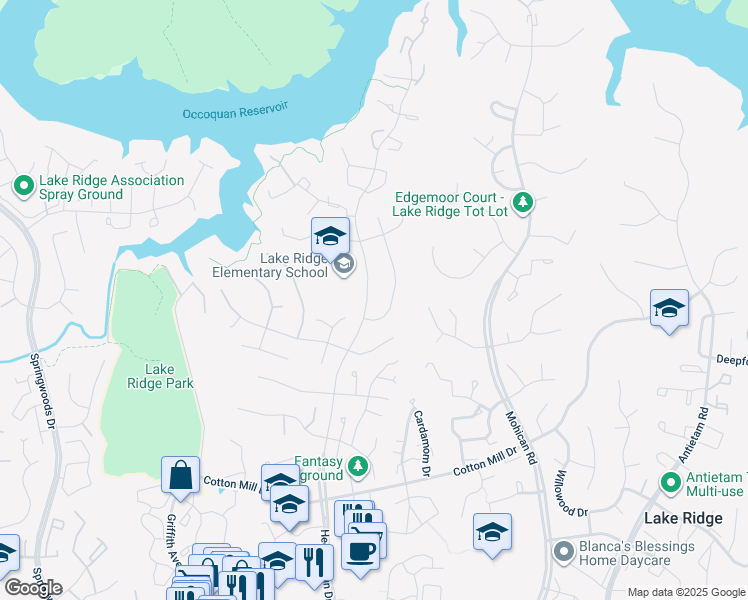 map of restaurants, bars, coffee shops, grocery stores, and more near 11989 Hedges Run Drive in Woodbridge