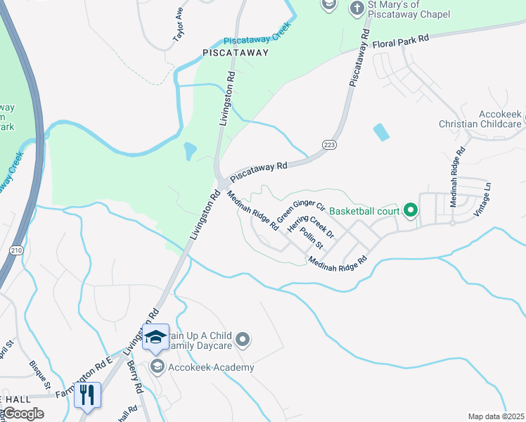 map of restaurants, bars, coffee shops, grocery stores, and more near 2000 Medinah Ridge Road in Accokeek