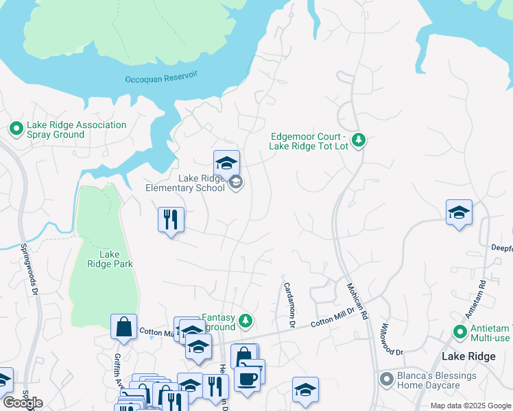 map of restaurants, bars, coffee shops, grocery stores, and more near 11989 Hedges Run Drive in Woodbridge