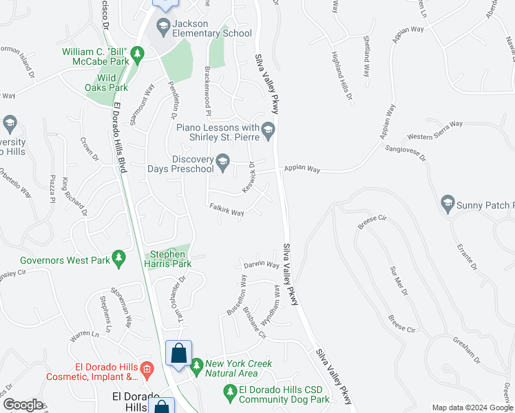 map of restaurants, bars, coffee shops, grocery stores, and more near 4003 Portobello Place in El Dorado Hills