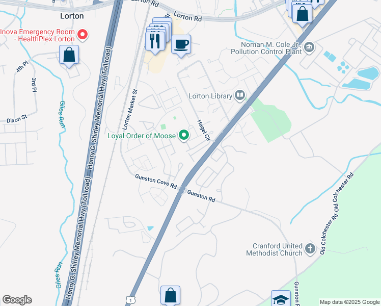 map of restaurants, bars, coffee shops, grocery stores, and more near 9698 Saint Dolores Drive in Lorton