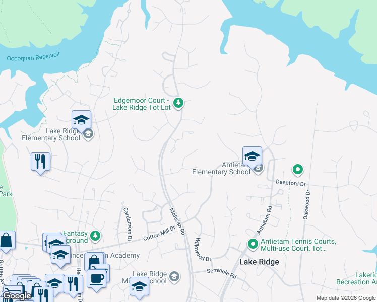 map of restaurants, bars, coffee shops, grocery stores, and more near 3132 Ironhorse Drive in Woodbridge