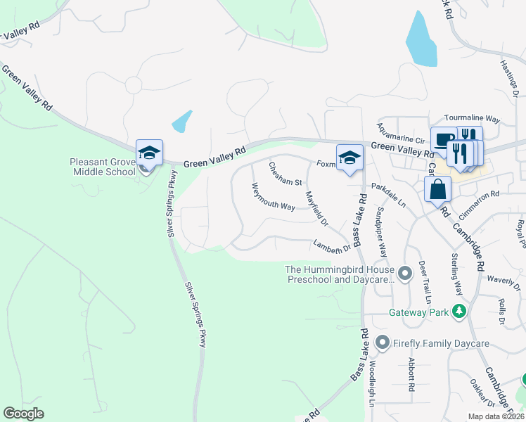 map of restaurants, bars, coffee shops, grocery stores, and more near 3152 Weymouth Way in Rescue