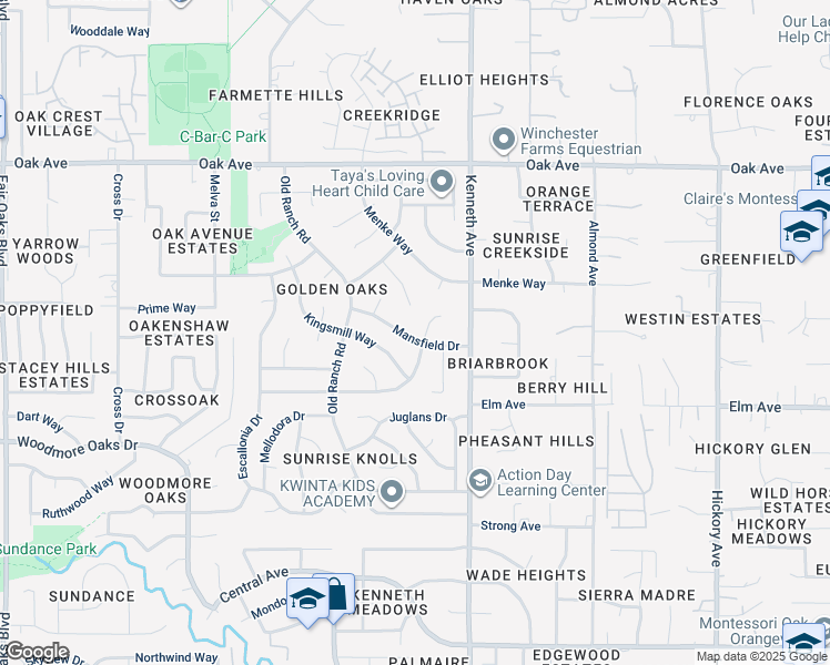map of restaurants, bars, coffee shops, grocery stores, and more near 8453 Mansfield Drive in Citrus Heights