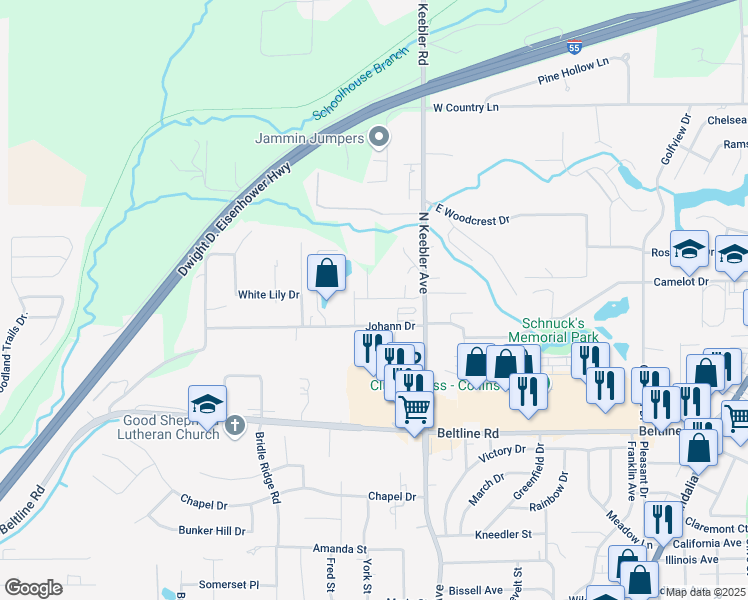map of restaurants, bars, coffee shops, grocery stores, and more near 5 Tiemann Drive in Collinsville