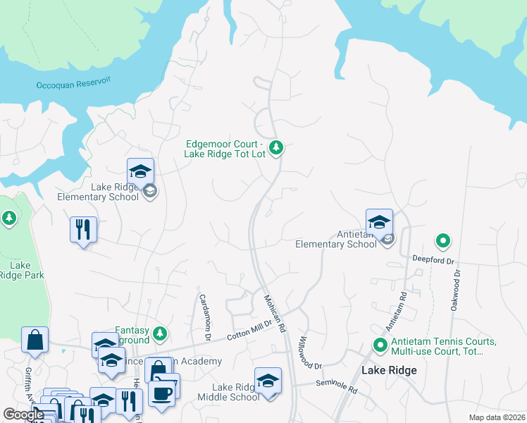 map of restaurants, bars, coffee shops, grocery stores, and more near 11370 Cromwell Court in Woodbridge