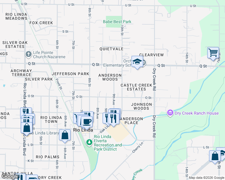 map of restaurants, bars, coffee shops, grocery stores, and more near 7025 9th Avenue in Rio Linda