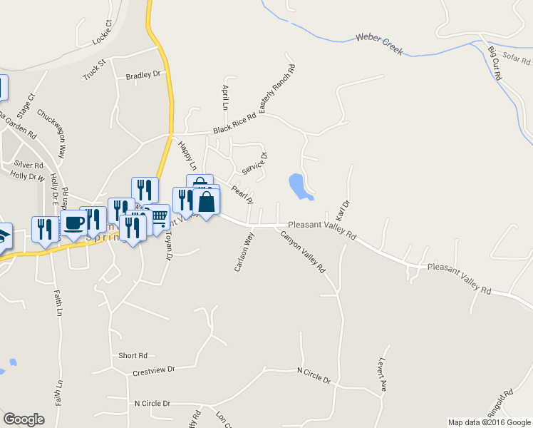 map of restaurants, bars, coffee shops, grocery stores, and more near 4187 Diamond Drive in Diamond Springs