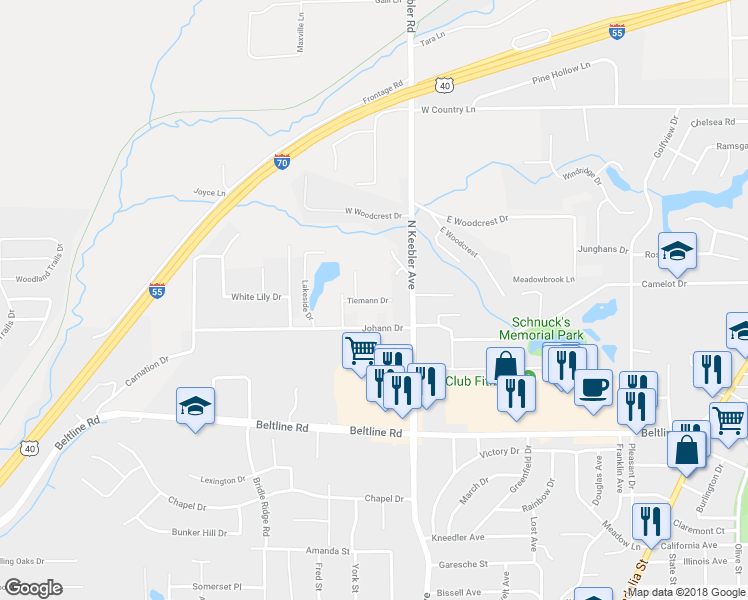map of restaurants, bars, coffee shops, grocery stores, and more near 15 Tiemann Drive in Collinsville