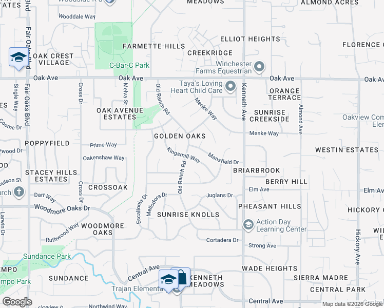 map of restaurants, bars, coffee shops, grocery stores, and more near 8432 Mansfield Drive in Citrus Heights