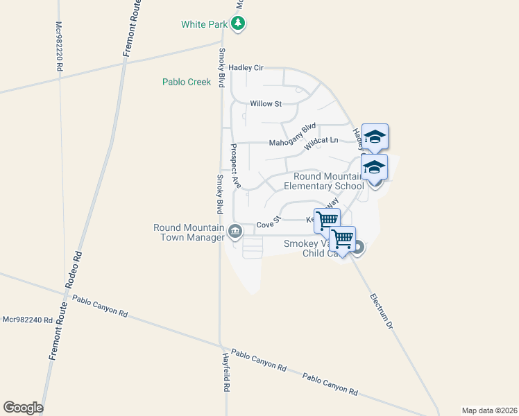 map of restaurants, bars, coffee shops, grocery stores, and more near 2 Dixie Court in Round Mountain