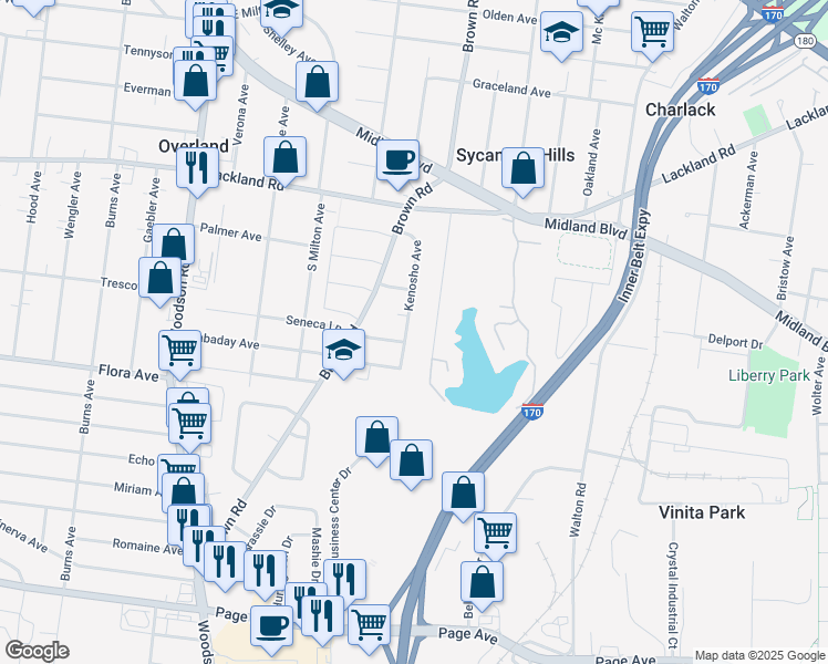 map of restaurants, bars, coffee shops, grocery stores, and more near 2248 Kenosho Avenue in Overland