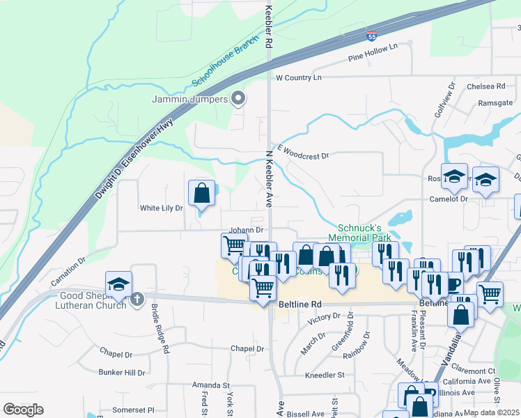 map of restaurants, bars, coffee shops, grocery stores, and more near 13 Tiemann Drive in Collinsville
