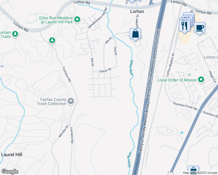 map of restaurants, bars, coffee shops, grocery stores, and more near 9624 Sloway Coast Drive in Lorton