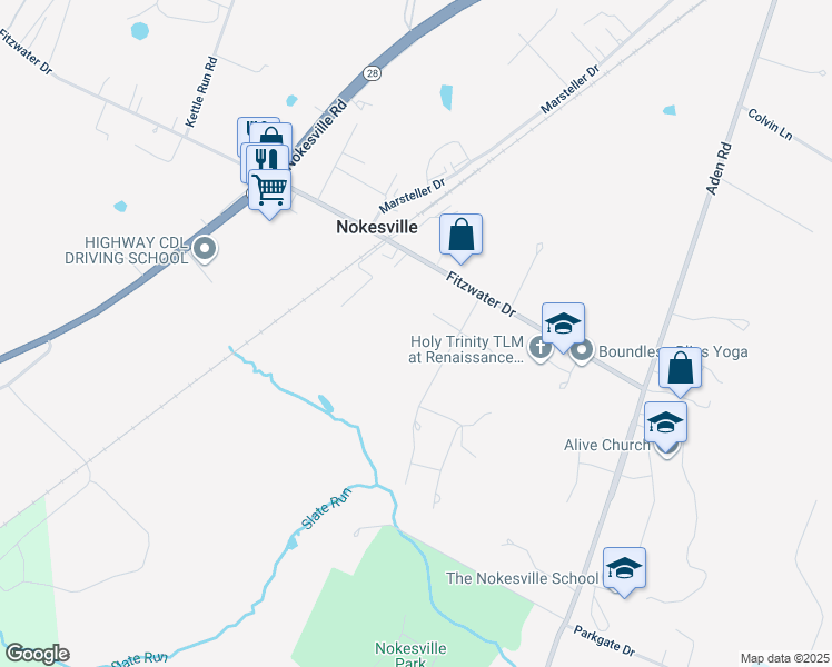 map of restaurants, bars, coffee shops, grocery stores, and more near 12029 Hooker Lane in Nokesville