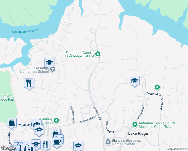 map of restaurants, bars, coffee shops, grocery stores, and more near 11364 Cromwell Court in Lake Ridge