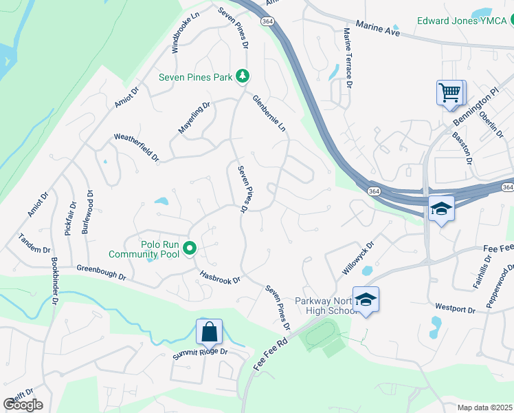 map of restaurants, bars, coffee shops, grocery stores, and more near 12885 Grinnell Terrace in St. Louis