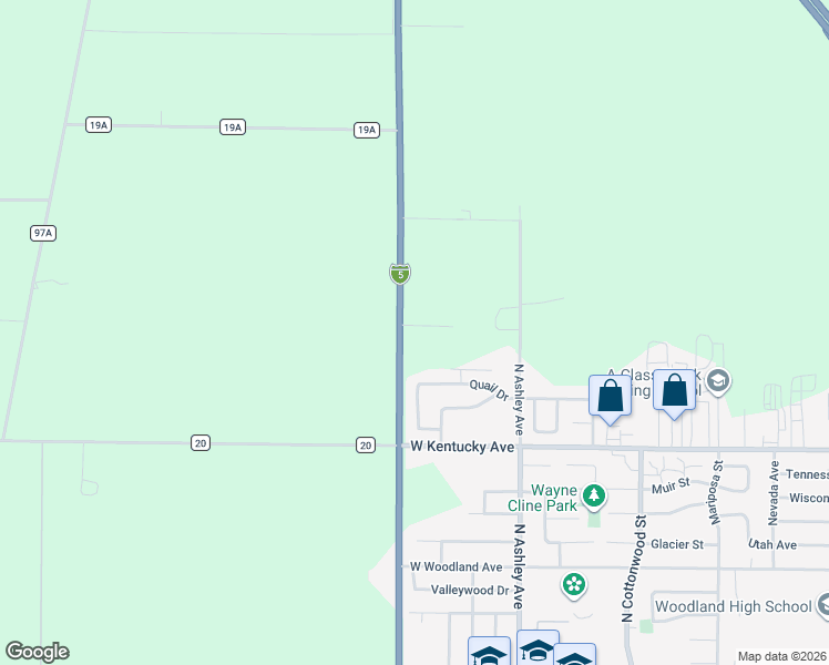 map of restaurants, bars, coffee shops, grocery stores, and more near 38043 Cherry Lane in Woodland