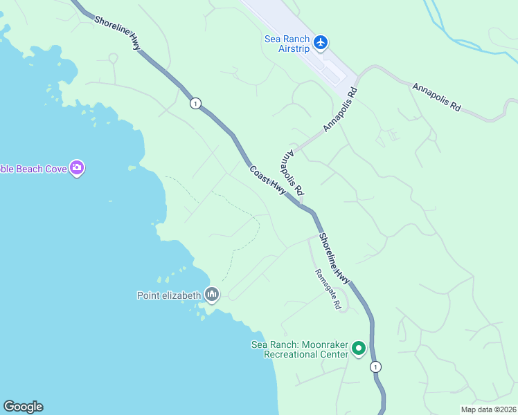 map of restaurants, bars, coffee shops, grocery stores, and more near 35412 Sea Gate Road in Sea Ranch