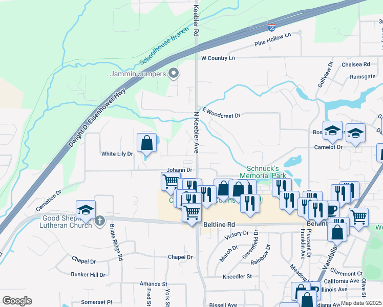 map of restaurants, bars, coffee shops, grocery stores, and more near 13 Tiemann Drive in Collinsville