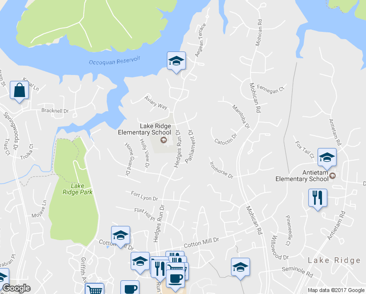 map of restaurants, bars, coffee shops, grocery stores, and more near 11985 Hedges Run Drive in Woodbridge