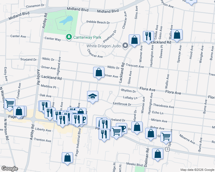 map of restaurants, bars, coffee shops, grocery stores, and more near 10000 Lackland Road in Overland