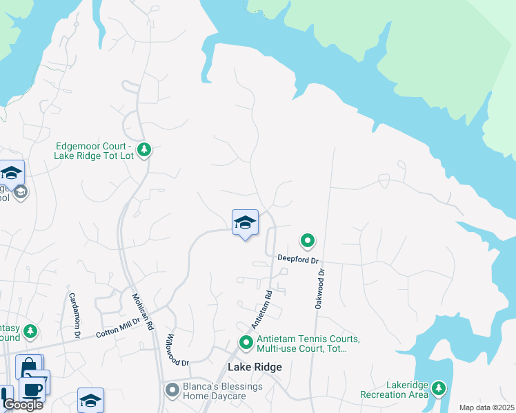 map of restaurants, bars, coffee shops, grocery stores, and more near 11856 Antietam Road in Woodbridge