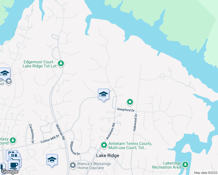 map of restaurants, bars, coffee shops, grocery stores, and more near 11856 Antietam Road in Woodbridge
