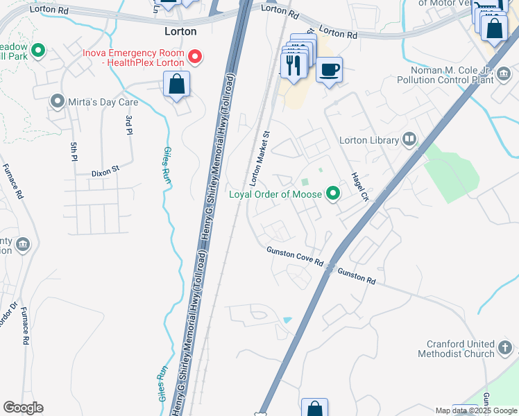 map of restaurants, bars, coffee shops, grocery stores, and more near 9617 Potters Hill Circle in Lorton