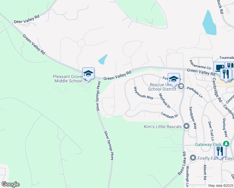 map of restaurants, bars, coffee shops, grocery stores, and more near 3489 Foxmore Lane in Rescue