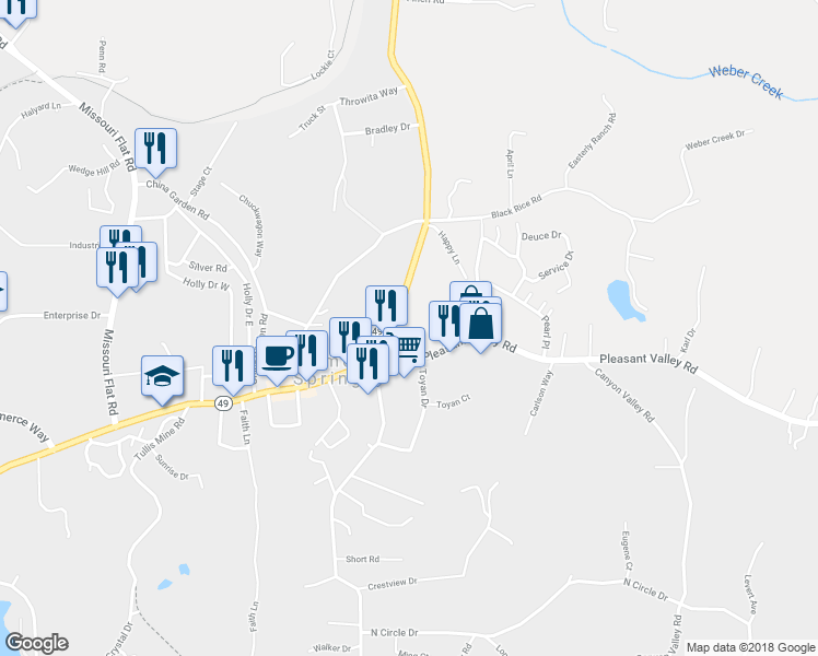 map of restaurants, bars, coffee shops, grocery stores, and more near 4177 Golden Chain Highway in Diamond Springs