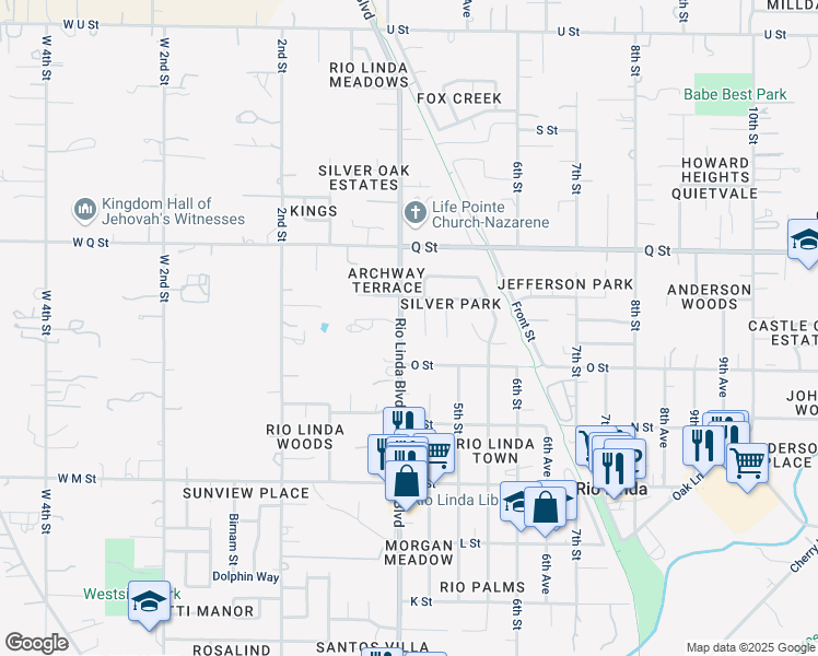 map of restaurants, bars, coffee shops, grocery stores, and more near 7036 Rio Linda Boulevard in Rio Linda
