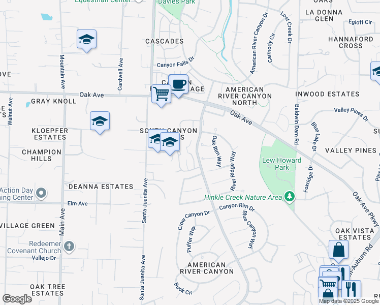 map of restaurants, bars, coffee shops, grocery stores, and more near 101 Canyon Terrace Lane in Folsom