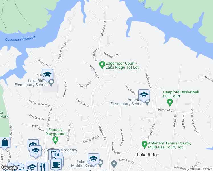map of restaurants, bars, coffee shops, grocery stores, and more near 11337 Cromwell Court in Woodbridge