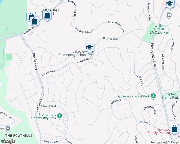map of restaurants, bars, coffee shops, grocery stores, and more near 112 Vinicola Court in El Dorado Hills