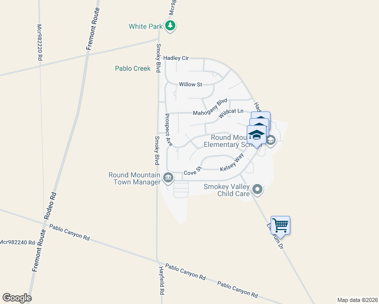 map of restaurants, bars, coffee shops, grocery stores, and more near 2 Dixie Court in Round Mountain