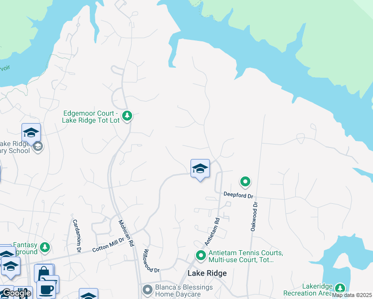 map of restaurants, bars, coffee shops, grocery stores, and more near 2811 Ringgold Court in Woodbridge