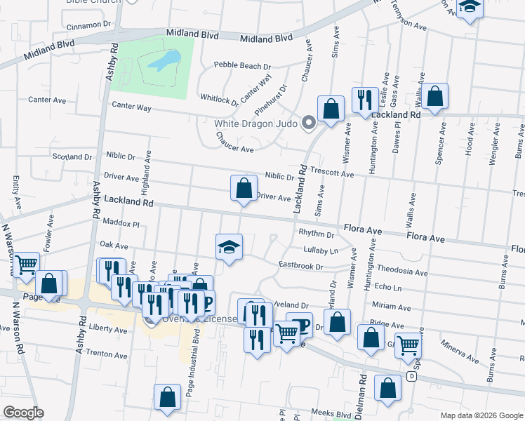 map of restaurants, bars, coffee shops, grocery stores, and more near 10000 Lackland Road in Overland