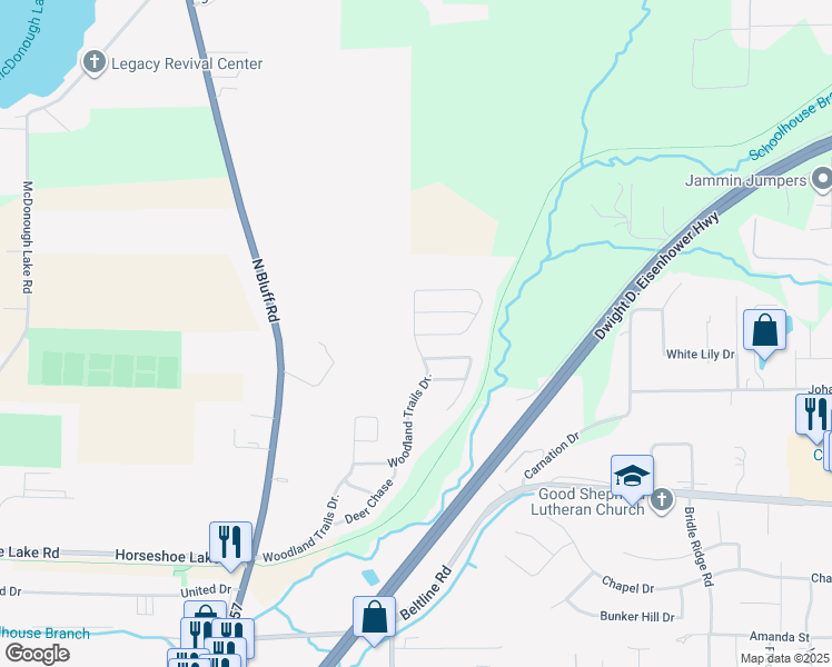 map of restaurants, bars, coffee shops, grocery stores, and more near 204 Woodland Trails Drive in Collinsville