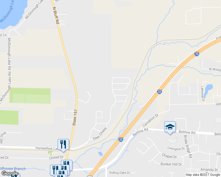 map of restaurants, bars, coffee shops, grocery stores, and more near 204 Woodland Trails Dr in Collinsville