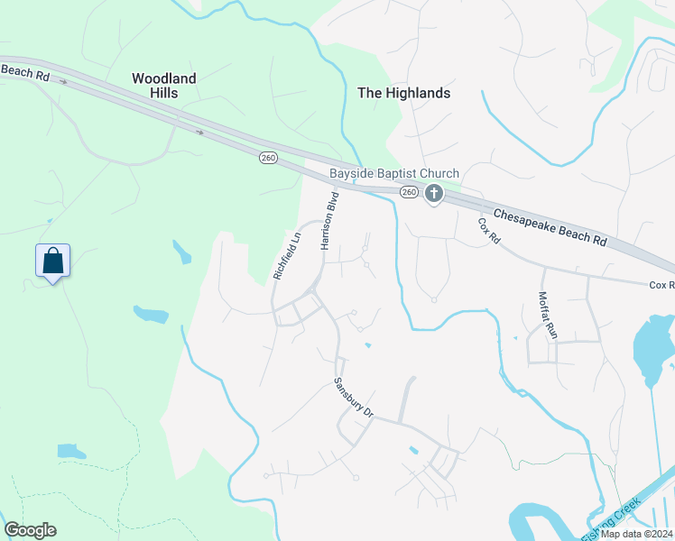 map of restaurants, bars, coffee shops, grocery stores, and more near 2711 Oak Ridge Drive in Chesapeake Beach