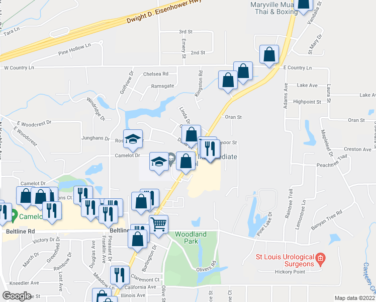map of restaurants, bars, coffee shops, grocery stores, and more near 198 Camelot Drive in Collinsville